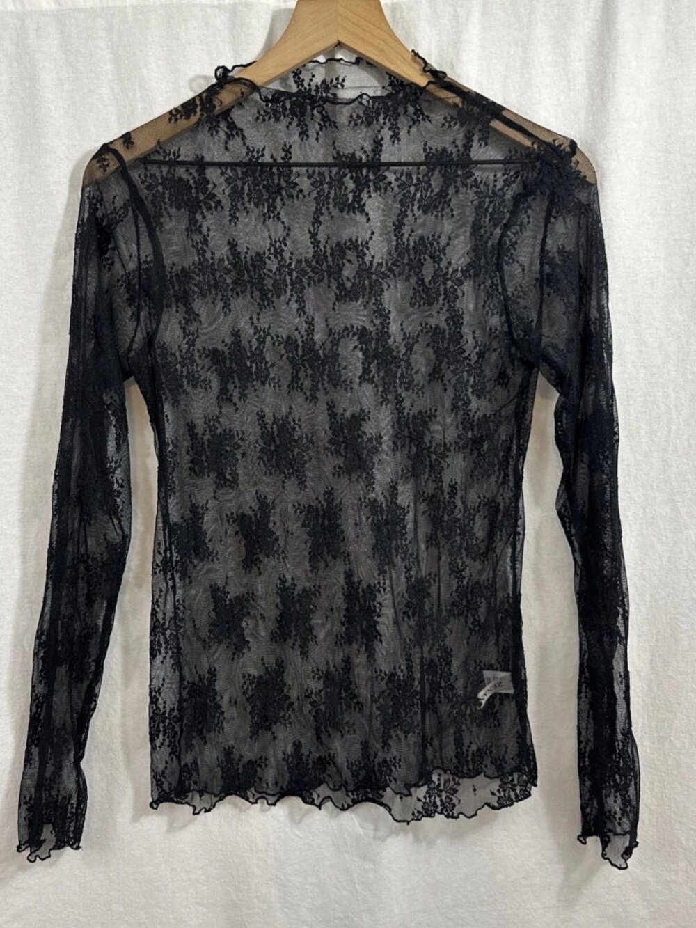 Zenana Black Sheer Lace Floral Mock Neck Boho Dark Romantic Top Womens Sz L